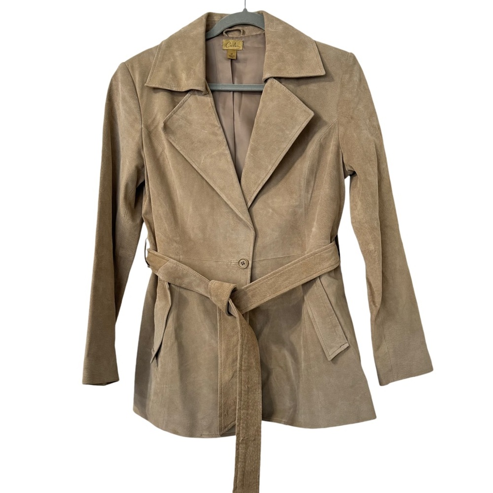 VTG Y2K Caslon Suede Leather Jacket M Beige Tan Lined Academia Minimalist Chic
